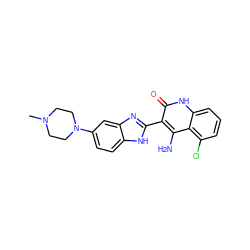 CN1CCN(c2ccc3[nH]c(-c4c(N)c5c(Cl)cccc5[nH]c4=O)nc3c2)CC1 ZINC000040952773