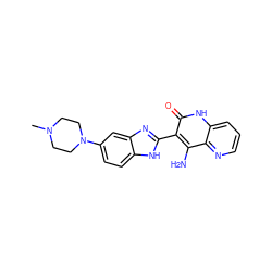 CN1CCN(c2ccc3[nH]c(-c4c(N)c5ncccc5[nH]c4=O)nc3c2)CC1 ZINC000000594205