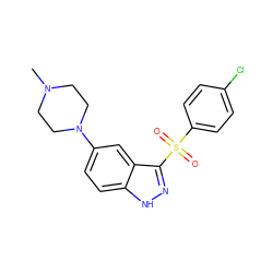 CN1CCN(c2ccc3[nH]nc(S(=O)(=O)c4ccc(Cl)cc4)c3c2)CC1 ZINC000064448103