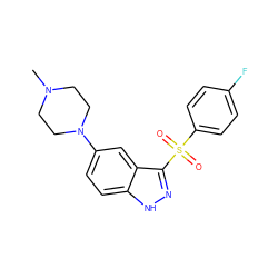 CN1CCN(c2ccc3[nH]nc(S(=O)(=O)c4ccc(F)cc4)c3c2)CC1 ZINC000064447579