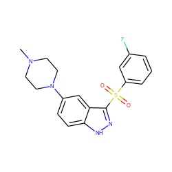 CN1CCN(c2ccc3[nH]nc(S(=O)(=O)c4cccc(F)c4)c3c2)CC1 ZINC000064447576