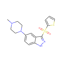 CN1CCN(c2ccc3[nH]nc(S(=O)(=O)c4cccs4)c3c2)CC1 ZINC000064393142