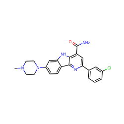 CN1CCN(c2ccc3c(c2)[nH]c2c(C(N)=O)cc(-c4cccc(Cl)c4)nc23)CC1 ZINC000113203112