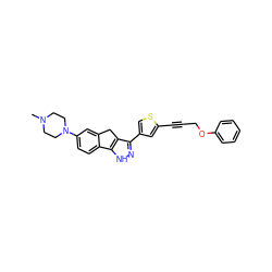 CN1CCN(c2ccc3c(c2)Cc2c(-c4csc(C#CCOc5ccccc5)c4)n[nH]c2-3)CC1 ZINC000028642614