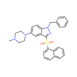 CN1CCN(c2ccc3c(c2)c(S(=O)(=O)c2cccc4ccccc24)nn3Cc2ccccc2)CC1 ZINC000064447577