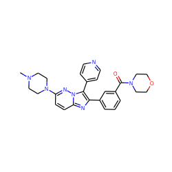 CN1CCN(c2ccc3nc(-c4cccc(C(=O)N5CCOCC5)c4)c(-c4ccncc4)n3n2)CC1 ZINC000653751699