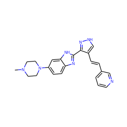 CN1CCN(c2ccc3nc(-c4n[nH]cc4/C=C/c4cccnc4)[nH]c3c2)CC1 ZINC000028896791