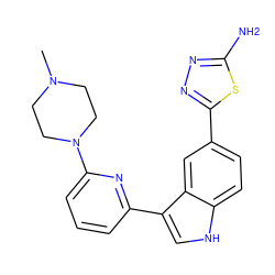 CN1CCN(c2cccc(-c3c[nH]c4ccc(-c5nnc(N)s5)cc34)n2)CC1 ZINC000204769066