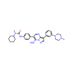 CN1CCN(c2cccc(-c3cnn4c(N)c(-c5ccc(NC(=O)N(C)C6CCCCC6)cc5)cnc34)c2)CC1 ZINC000049775638