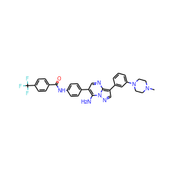 CN1CCN(c2cccc(-c3cnn4c(N)c(-c5ccc(NC(=O)c6ccc(C(F)(F)F)cc6)cc5)cnc34)c2)CC1 ZINC000049777350