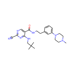 CN1CCN(c2cccc(CCNC(=O)c3cnc(C#N)nc3NCC(C)(C)C)c2)CC1 ZINC000014972098