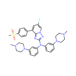 CN1CCN(c2cccc(N(c3cccc(N4CCN(C)CC4)c3)c3nc4c(-c5ccc(S(C)(=O)=O)cc5)cc(F)cn4n3)c2)CC1 ZINC000096169628