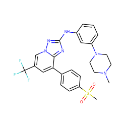 CN1CCN(c2cccc(Nc3nc4c(-c5ccc(S(C)(=O)=O)cc5)cc(C(F)(F)F)cn4n3)c2)CC1 ZINC000096169625