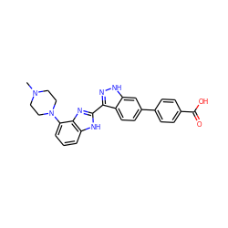 CN1CCN(c2cccc3[nH]c(-c4n[nH]c5cc(-c6ccc(C(=O)O)cc6)ccc45)nc23)CC1 ZINC000040401690