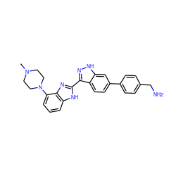 CN1CCN(c2cccc3[nH]c(-c4n[nH]c5cc(-c6ccc(CN)cc6)ccc45)nc23)CC1 ZINC000040901111