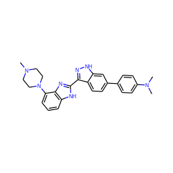 CN1CCN(c2cccc3[nH]c(-c4n[nH]c5cc(-c6ccc(N(C)C)cc6)ccc45)nc23)CC1 ZINC000040407458