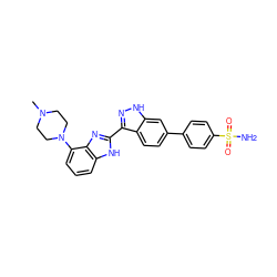 CN1CCN(c2cccc3[nH]c(-c4n[nH]c5cc(-c6ccc(S(N)(=O)=O)cc6)ccc45)nc23)CC1 ZINC000040420226