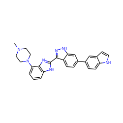 CN1CCN(c2cccc3[nH]c(-c4n[nH]c5cc(-c6ccc7[nH]ccc7c6)ccc45)nc23)CC1 ZINC000040935110