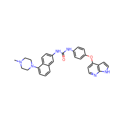 CN1CCN(c2cccc3cc(NC(=O)Nc4ccc(Oc5ccnc6[nH]ccc56)cc4)ccc23)CC1 ZINC000584905231