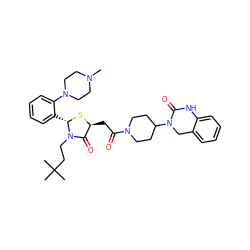 CN1CCN(c2ccccc2[C@@H]2S[C@@H](CC(=O)N3CCC(N4Cc5ccccc5NC4=O)CC3)C(=O)N2CCC(C)(C)C)CC1 ZINC000103268258