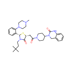 CN1CCN(c2ccccc2[C@@H]2S[C@H](CC(=O)N3CCC(N4Cc5ccccc5NC4=O)CC3)C(=O)N2CCC(C)(C)C)CC1 ZINC000103268254