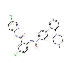 CN1CCN(c2ccccc2-c2ccc(C(=O)Nc3ccc(Cl)cc3C(=O)Nc3ccc(Cl)cn3)cc2)CC1 ZINC000028092045