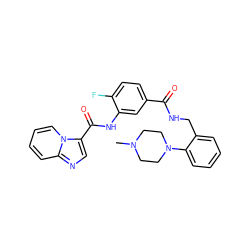 CN1CCN(c2ccccc2CNC(=O)c2ccc(F)c(NC(=O)c3cnc4ccccn34)c2)CC1 ZINC001772593959