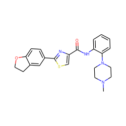 CN1CCN(c2ccccc2NC(=O)c2csc(-c3ccc4c(c3)CCO4)n2)CC1 ZINC000084712822