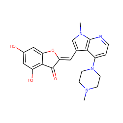 CN1CCN(c2ccnc3c2c(/C=C2\Oc4cc(O)cc(O)c4C2=O)cn3C)CC1 ZINC000049072859