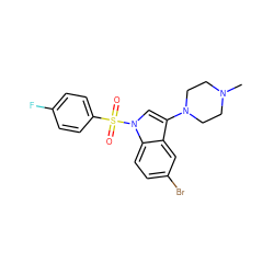 CN1CCN(c2cn(S(=O)(=O)c3ccc(F)cc3)c3ccc(Br)cc23)CC1 ZINC000043176083