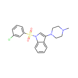 CN1CCN(c2cn(S(=O)(=O)c3cccc(Cl)c3)c3ccccc23)CC1 ZINC000066058828