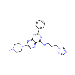 CN1CCN(c2cnc3c(NCCCn4cncn4)nc(-c4ccccc4)nc3n2)CC1 ZINC000142885251