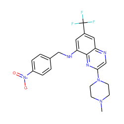 CN1CCN(c2cnc3cc(C(F)(F)F)cc(NCc4ccc([N+](=O)[O-])cc4)c3n2)CC1 ZINC000040878505