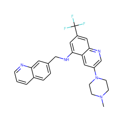 CN1CCN(c2cnc3cc(C(F)(F)F)cc(NCc4ccc5cccnc5c4)c3c2)CC1 ZINC000169329665