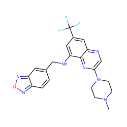 CN1CCN(c2cnc3cc(C(F)(F)F)cc(NCc4ccc5nonc5c4)c3n2)CC1 ZINC000040847583