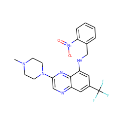 CN1CCN(c2cnc3cc(C(F)(F)F)cc(NCc4ccccc4[N+](=O)[O-])c3n2)CC1 ZINC000040863351