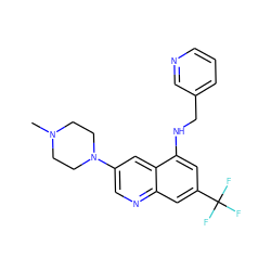 CN1CCN(c2cnc3cc(C(F)(F)F)cc(NCc4cccnc4)c3c2)CC1 ZINC000071330423