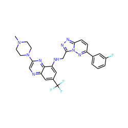 CN1CCN(c2cnc3cc(C(F)(F)F)cc(NCc4nnc5ccc(-c6cccc(F)c6)nn45)c3n2)CC1 ZINC000095559696