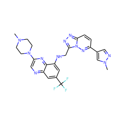 CN1CCN(c2cnc3cc(C(F)(F)F)cc(NCc4nnc5ccc(-c6cnn(C)c6)nn45)c3n2)CC1 ZINC000095558342