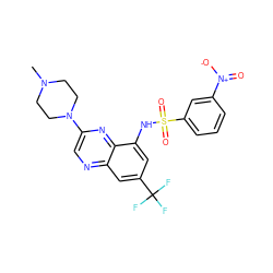 CN1CCN(c2cnc3cc(C(F)(F)F)cc(NS(=O)(=O)c4cccc([N+](=O)[O-])c4)c3n2)CC1 ZINC000040873509