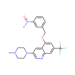 CN1CCN(c2cnc3cc(C(F)(F)F)cc(OCc4cccc([N+](=O)[O-])c4)c3c2)CC1 ZINC000071316523