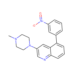 CN1CCN(c2cnc3cccc(-c4cccc([N+](=O)[O-])c4)c3c2)CC1 ZINC000071315773