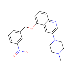 CN1CCN(c2cnc3cccc(OCc4cccc([N+](=O)[O-])c4)c3c2)CC1 ZINC000071318382