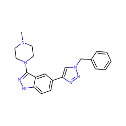 CN1CCN(c2n[nH]c3ccc(-c4cn(Cc5ccccc5)nn4)cc23)CC1 ZINC000147505544