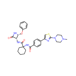 CN1CCN(c2nc(-c3ccc(C(=O)NC4(C(=O)N[C@@H]5C(=O)N[C@@H]5Oc5ccccc5)CCCCC4)cc3)cs2)CC1 ZINC000028131489