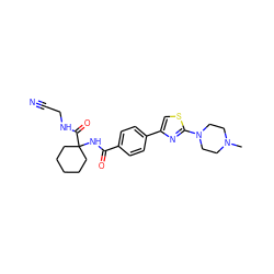 CN1CCN(c2nc(-c3ccc(C(=O)NC4(C(=O)NCC#N)CCCCC4)cc3)cs2)CC1 ZINC000003993799