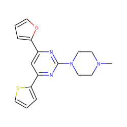 CN1CCN(c2nc(-c3ccco3)cc(-c3cccs3)n2)CC1 ZINC000013808391