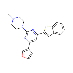 CN1CCN(c2nc(-c3ccoc3)cc(-c3cc4ccccc4s3)n2)CC1 ZINC000013808397