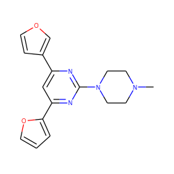 CN1CCN(c2nc(-c3ccoc3)cc(-c3ccco3)n2)CC1 ZINC000013808393