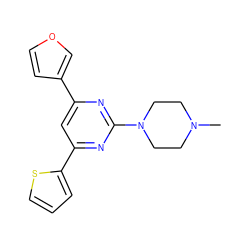 CN1CCN(c2nc(-c3ccoc3)cc(-c3cccs3)n2)CC1 ZINC000013808405